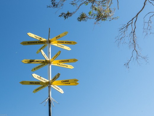 Sign post at Kaka Point Reserve, 